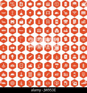 100 plant icons hexagon orange Stock Vector