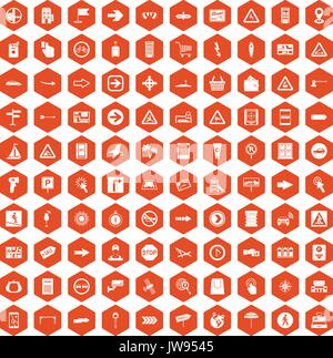 100 pointers icons hexagon orange Stock Vector
