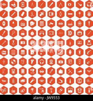 100 portable icons hexagon orange Stock Vector