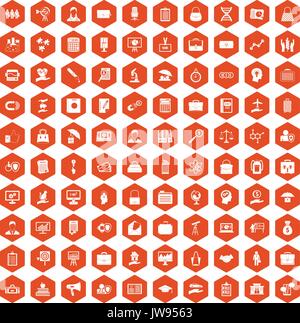 100 portfolio icons hexagon orange Stock Vector
