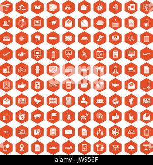 100 post and mail icons hexagon orange Stock Vector