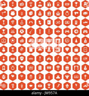 100 premium icons hexagon orange Stock Vector