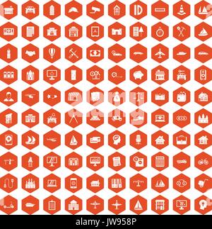100 private property icons hexagon orange Stock Vector