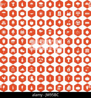 100 productiveness icons hexagon orange Stock Vector