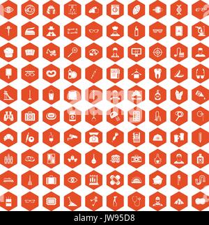 100 profession icons hexagon orange Stock Vector