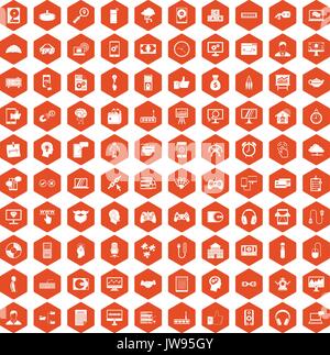 100 programmer icons hexagon orange Stock Vector