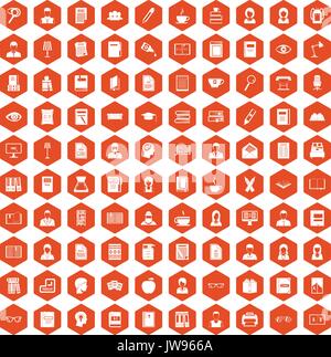 100 reader icons hexagon orange Stock Vector