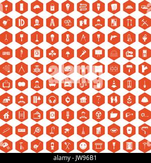 100 renovation icons hexagon orange Stock Vector