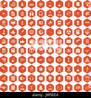 100 researcher science icons hexagon orange Stock Vector