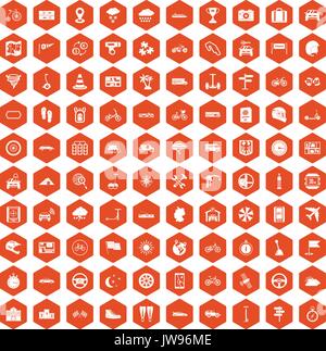 100 ride icons hexagon orange Stock Vector