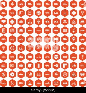 100 road icons hexagon orange Stock Vector
