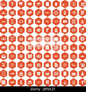 100 sale icons hexagon orange Stock Vector