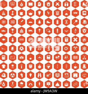 100 school years icons hexagon orange Stock Vector