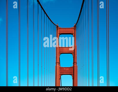 Golden Gate Bridge, San Francisco - red steel structure against bright blue sky Stock Photo
