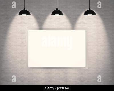 blank frame hanging on brick wall background Stock Photo