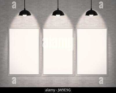 blank frame hanging on brick wall background Stock Photo