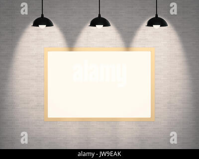 blank frame hanging on brick wall background Stock Photo