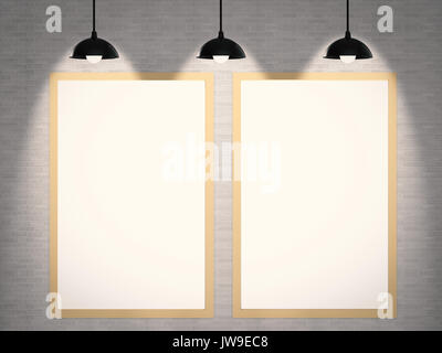 blank frame hanging on brick wall background Stock Photo