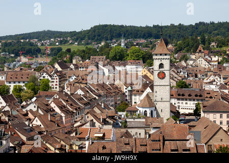 View over medieval Old Town of Schaffhausen from Munot fortress. Switzerland. Stock Photo