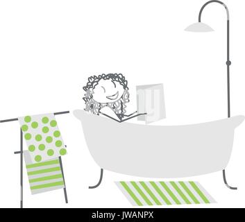 A woman reads in her bath Stock Vector