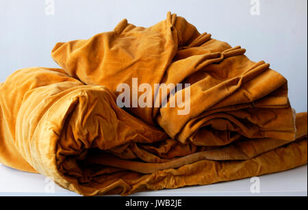 Vintage yellow velvet curtains Stock Photo