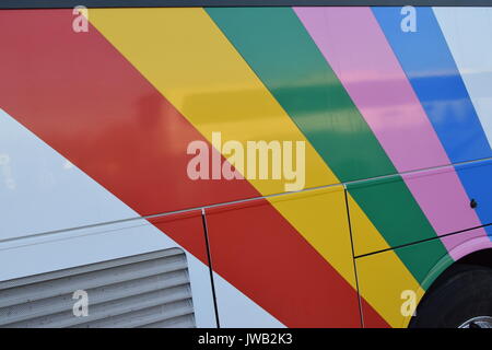 Colored stripes on the side of a coach Stock Photo