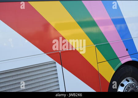 Colored stripes on the side of a coach Stock Photo