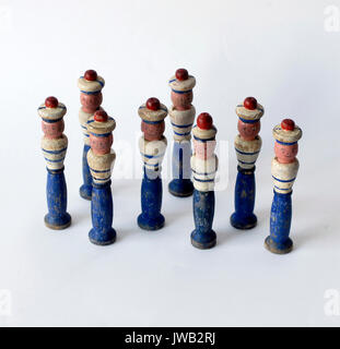 Old wooden dolls, for foosball or similar Stock Photo