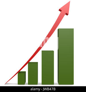 Red arrow and green bar chart image with hi-res rendered artwork that could be used for any graphic design. Stock Photo