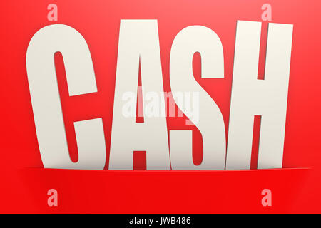White cash word in red pocket, business concept image with hi-res rendered artwork that could be used for any graphic design. Stock Photo