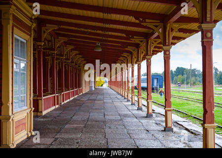 Platform of old vintage railway station in Haapsalu, Estonia Stock Photo