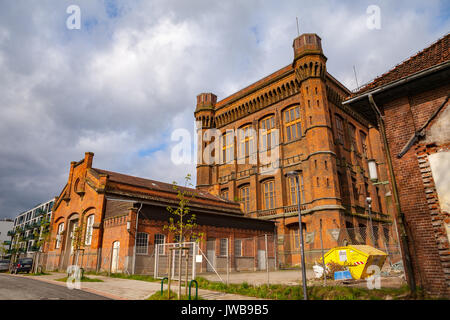 BREMEN, GERMANY - 16 APR 2016: Massive old red brick water tower of Bremen, Germany. It looks like real castle (Umgedrehte Kommode) Stock Photo