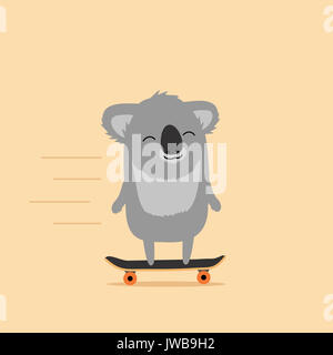 Koala skateboarding. Cute cartoon illustration Stock Photo