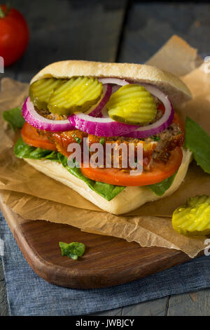 Homemade Savory Meatloaf Sandwich with Lettuce and Tomato Stock Photo