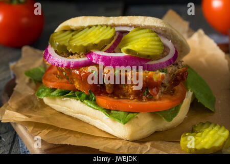 Homemade Savory Meatloaf Sandwich with Lettuce and Tomato Stock Photo