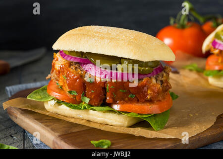 Homemade Savory Meatloaf Sandwich with Lettuce and Tomato Stock Photo