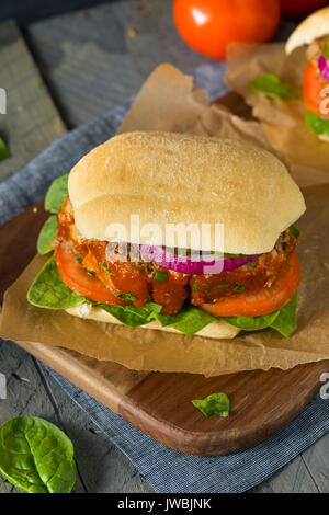 Homemade Savory Meatloaf Sandwich with Lettuce and Tomato Stock Photo