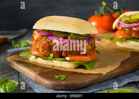 Homemade Savory Meatloaf Sandwich with Lettuce and Tomato Stock Photo