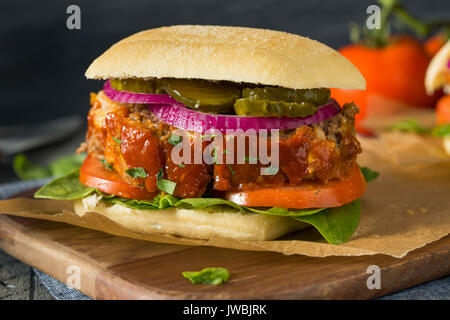 Homemade Savory Meatloaf Sandwich with Lettuce and Tomato Stock Photo