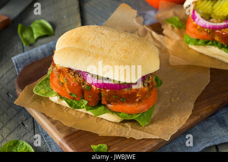 Homemade Savory Meatloaf Sandwich with Lettuce and Tomato Stock Photo