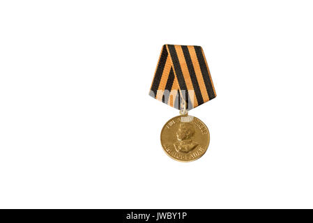 Soviet medal for participation in World War Two. Translation - 'our cause is just, we won' Stock Photo