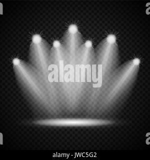 Realistic Bright Projectors Lighting Lamp with Spotlights Lighting Effects with Transparency Isolated on Transparent Background. Vector Illustration Stock Vector