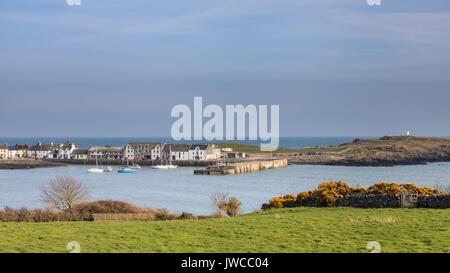 The view across Isle of Whithorn Bay to the small coastal village of Isle of Whithorn in Dumfries and Galloway, Southern Scotland. Stock Photo