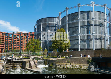 Gasholder Park and St Pancras Lock at King's Cross, London UK Stock Photo