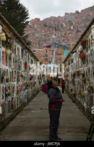 Crypts at Cementerio General, and Teleferico cable car, La Paz, Bolivia, South America Stock Photo