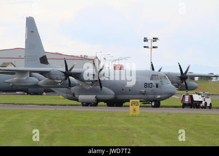 165810, a Lockheed Martin KC-130J operated by the United States Marine Corps, at Prestwick International Airport in Ayrshire. Stock Photo