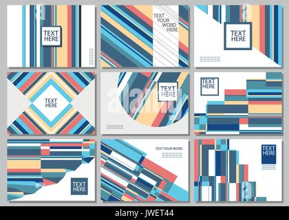 Set of 9 simple geometric graphic covers design. Smart background template. Vector illustration. Stock Vector