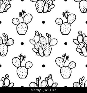 Succulents in outline style on white background. Hand drawn style. Seamless pattern vector illustration. Stock Vector