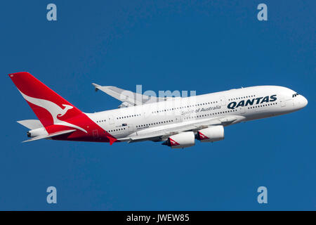 Qantas Airbus A380-842 VH-OQD departing Melbourne International