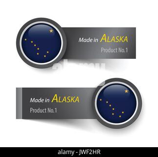 Flag icon and label with text made in Alaska . Stock Vector
